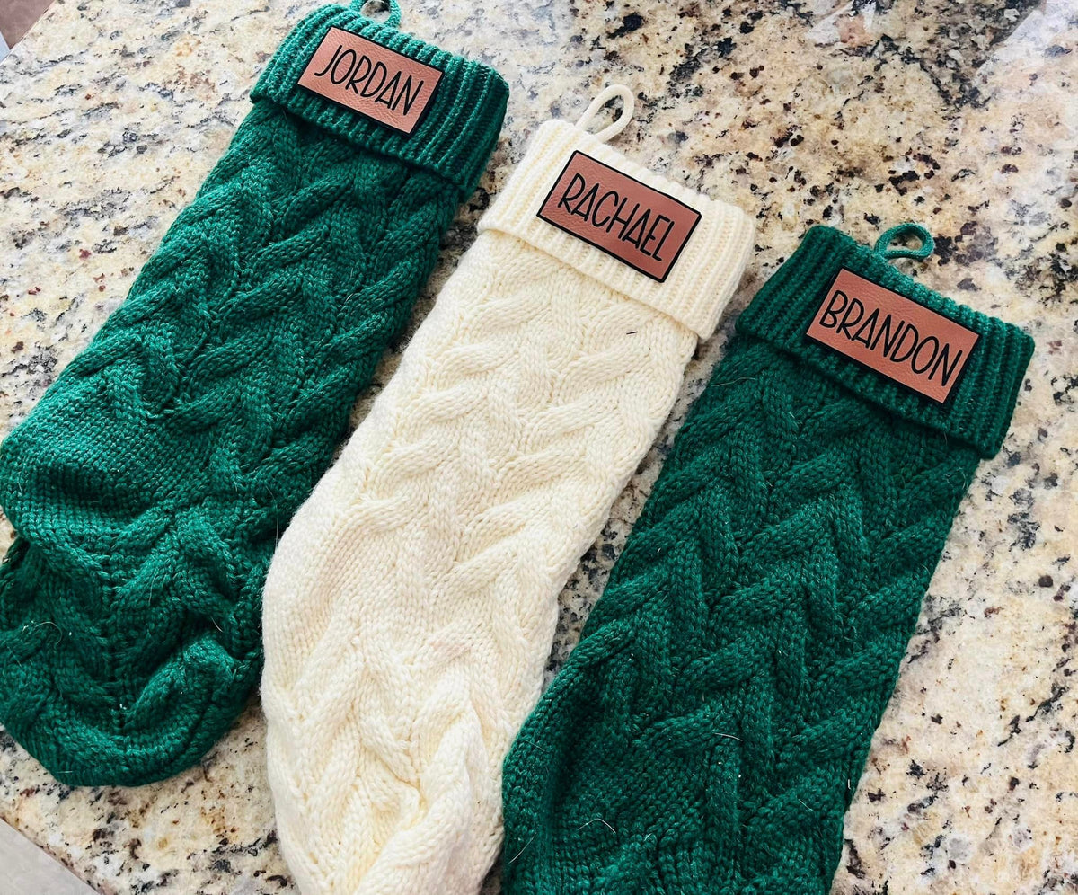 18" Knit Stockings - Leatherette Name Patch