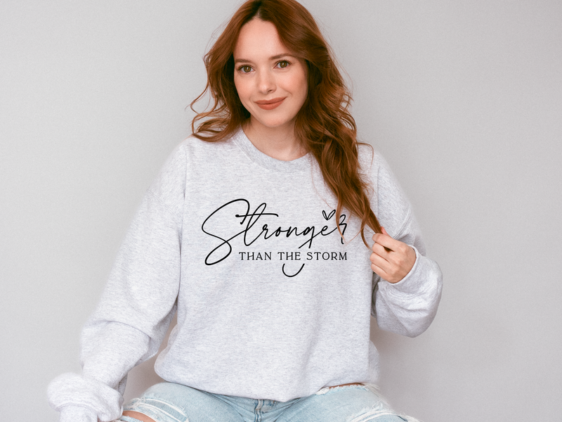 Stronger Than The Storm Graphic Crewneck Sweatshirt With Sleeve Print