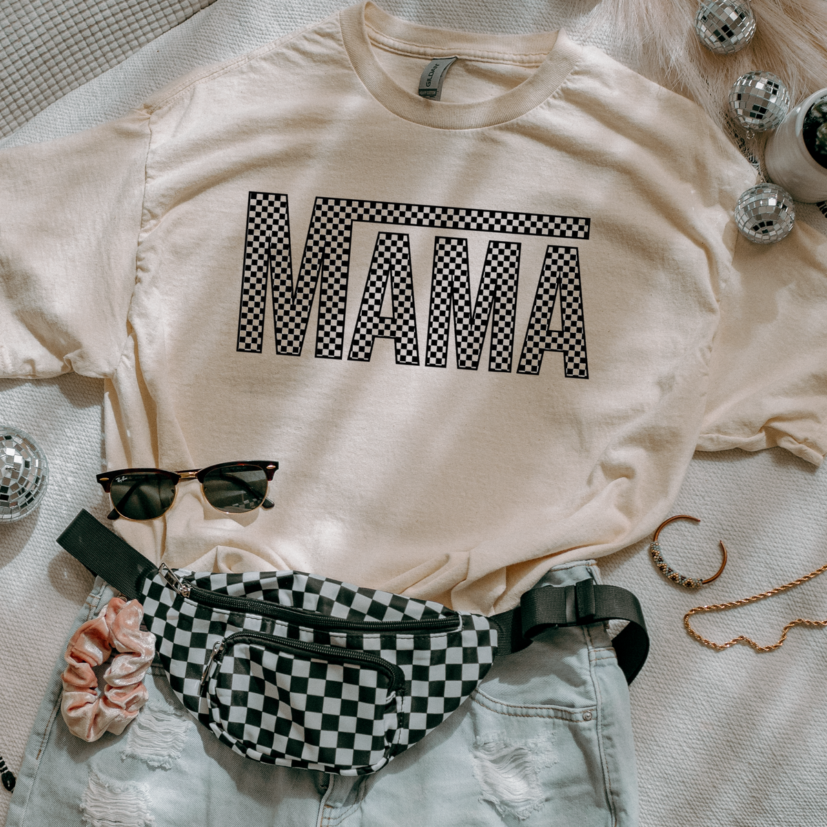 Checkered Mama Tee