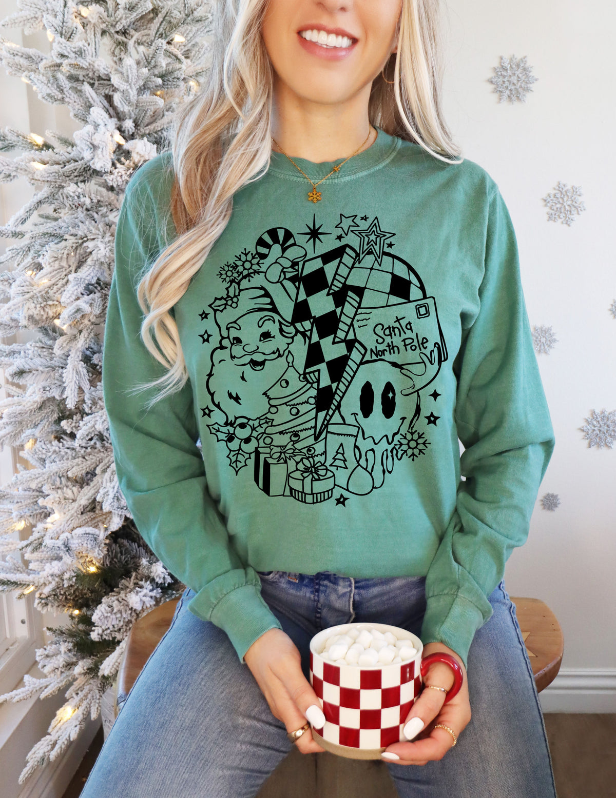 Comfort Colors Long Sleeve Retro Christmas Graphic Tee