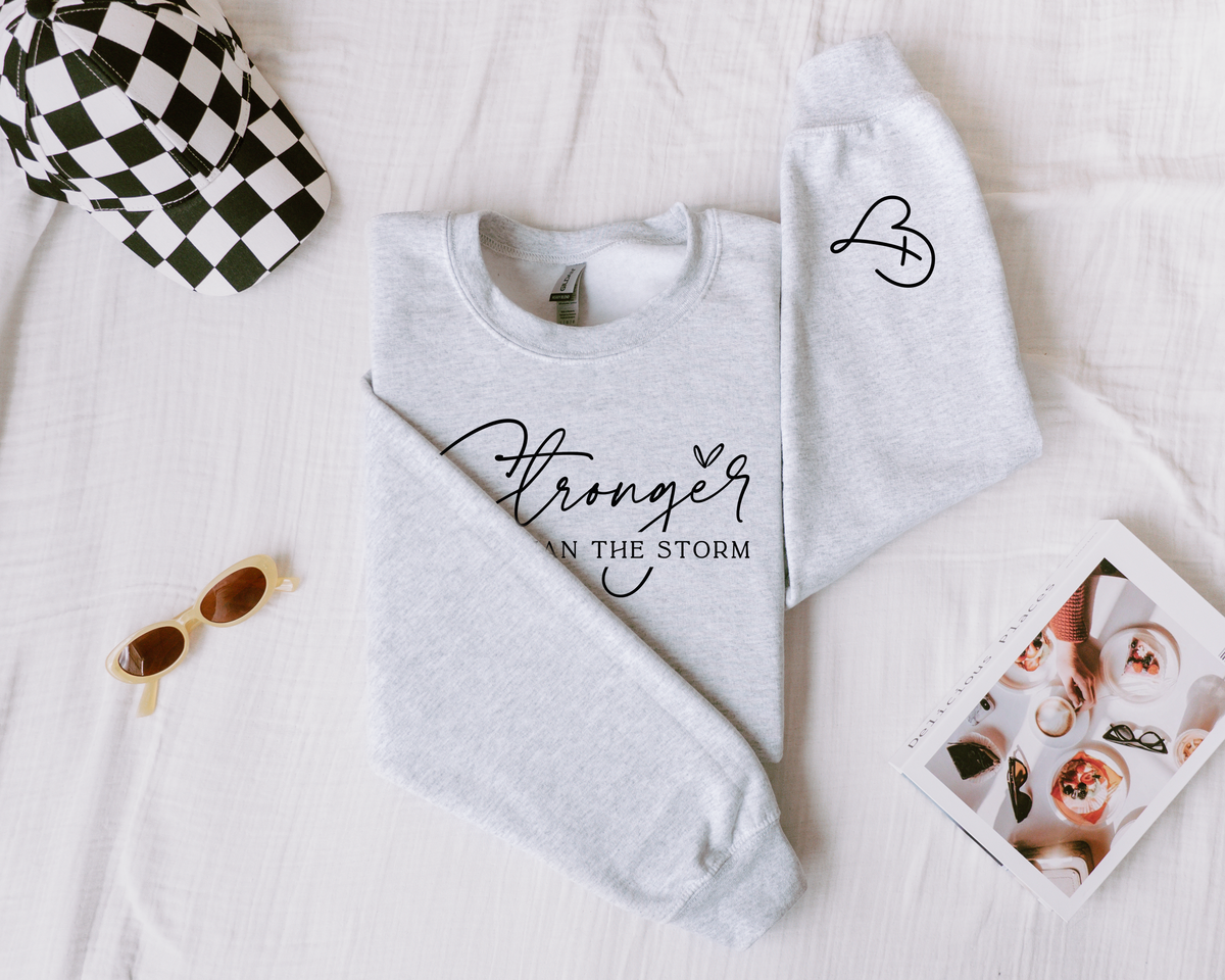Stronger Than The Storm Graphic Crewneck Sweatshirt With Sleeve Print