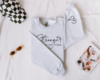Stronger Than The Storm Graphic Crewneck Sweatshirt With Sleeve Print