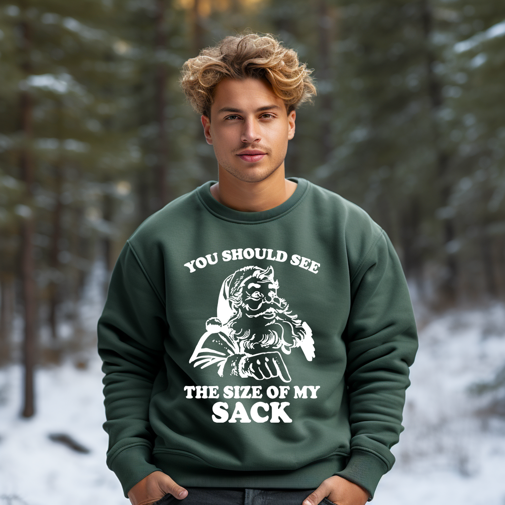 Santa Adult Humor | See the size of my sack sweatshirt