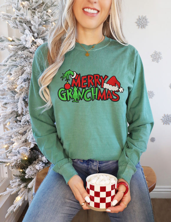 Embroidered Comfort Colors Long Sleeve Grinchmas