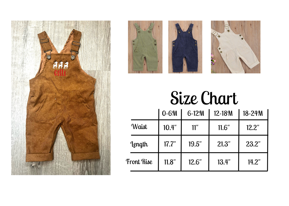 Infant Corduroy Overalls - Embroidered Christmas Reindeer