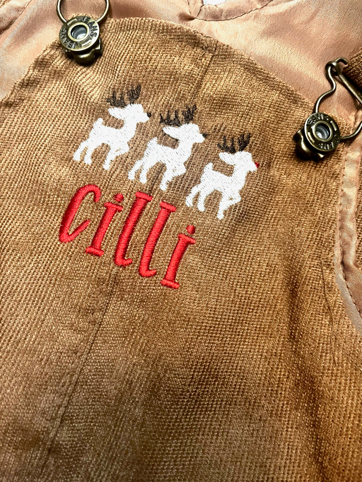 Infant Corduroy Overalls - Embroidered Christmas Reindeer